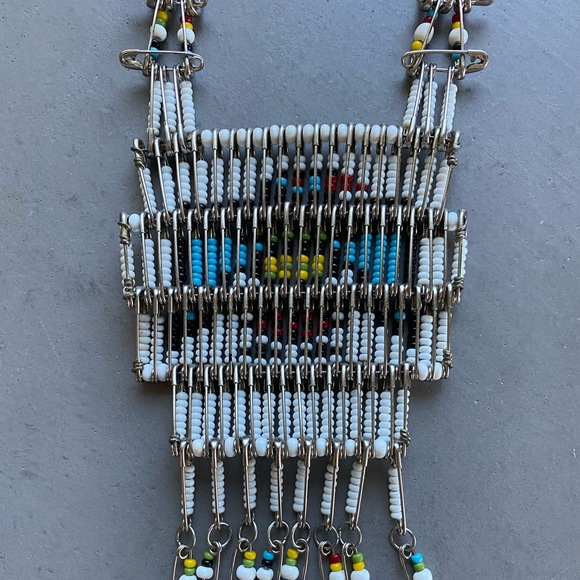 Vintage 70s Native American Thunderbird Beaded Necklace fringe festival boho - Picture 8 of 10